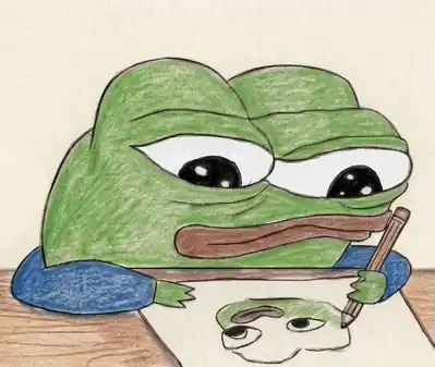 A Pepe frog drawing a little Pepe with a pencil