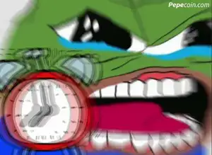 Pepe screaming at an alarm clock