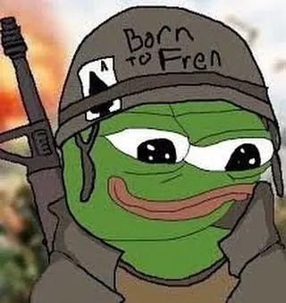 Pepe in a helmet that says Born to Fren