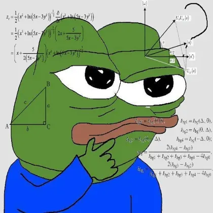 Pepe thinking in front of math formulas