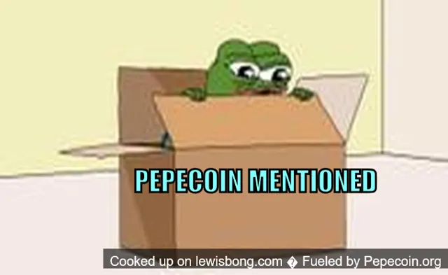 Pepe peeking out of a box labelled Pepecoin mentioned