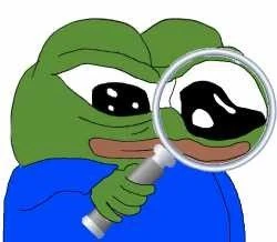 Pepe looking through a magnifying glass