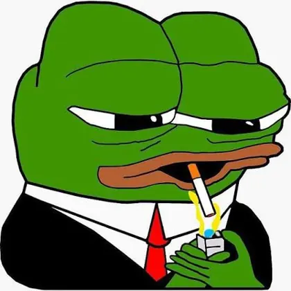 Pepe in a suit lighting a cigarette
