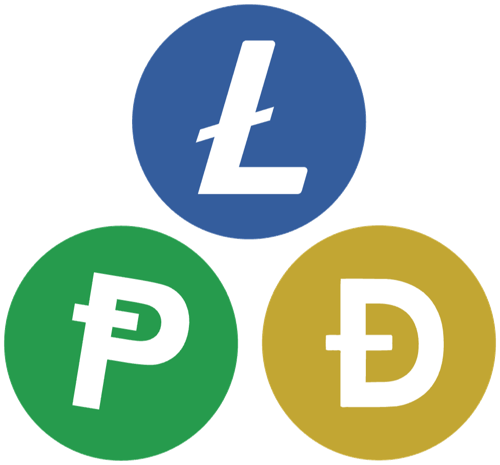 Litecoin, Dogecoin and Pepecoin coins together