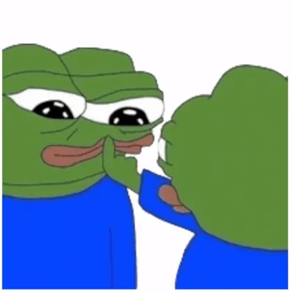 Pepe whispering into another Pepe's ear