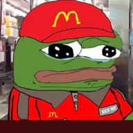 Pepe in a fast-food uniform